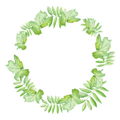 Watercolor frame - illustration with  leaves elements, for wedding stationery, congratulations, wallpapers and more on white background.