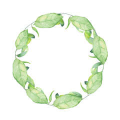 Watercolor frame - illustration with  leaves elements, for wedding stationery, congratulations, wallpapers and more on white background.