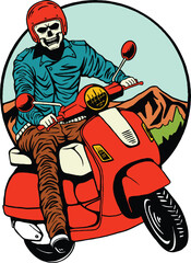 Illustration of a Skeleton on a Scooter