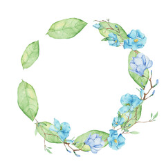 Watercolor frame - illustration with leaf elements, for wedding stationery, congratulations, wallpapers, and more on white background.