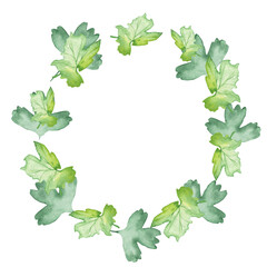 Watercolor frame - illustration with  leaves elements, for wedding stationery, congratulations, wallpapers and more on white background.