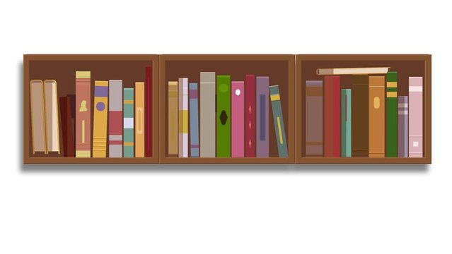 Books shelf animation on white background. Stop Motion library bookshelf 