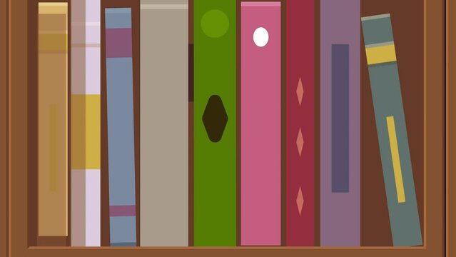 Books shelf library cartoon animation. Stop Motion bookrest. 