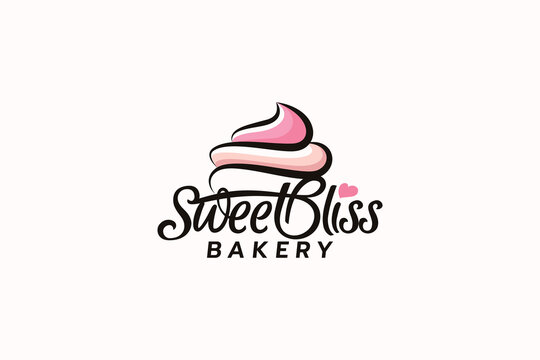 sweet bliss bakery logo with a combination of beautiful sweet bliss lettering and sweet cake topping.