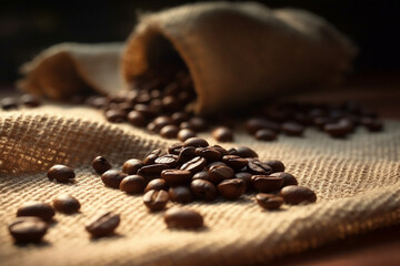 coffee beans on burlap (generative ai)