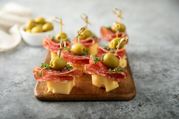 Delicious salami and cheese canape