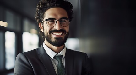 Fototapeta premium A fictional person. Cheerful Arab Businesswoman in Office