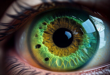 Human green eye close up. AI Generated