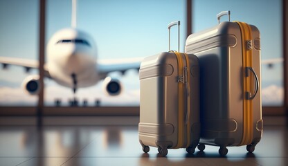 3D Render of Suitcases in Airport for Travel Concept