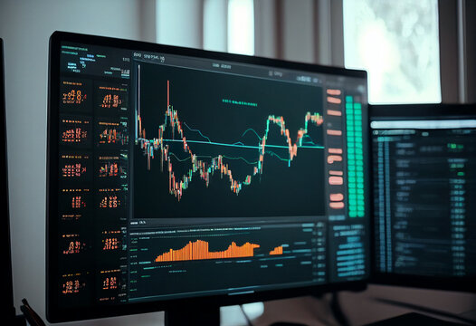 Trading on the computer screen on the stock market and cryptocurrency. AI Generated