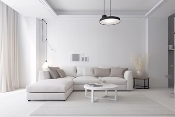 Fototapeta na wymiar interior background couch white render empty concrete wall three-dimensional indoor wall. Generative AI.