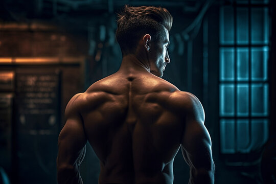 Fit and Fierce - Back view Athletic Man in Dynamic Crossfit Pose - Generative AI
