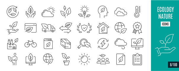 Best collection ecology and nature line icons. Energy, Electric, Climate Change, ... 8/100