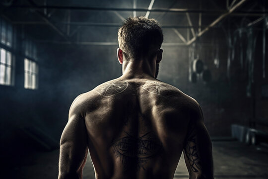 Strength and Flexibility - Back View of Athletic Man - Generative AI