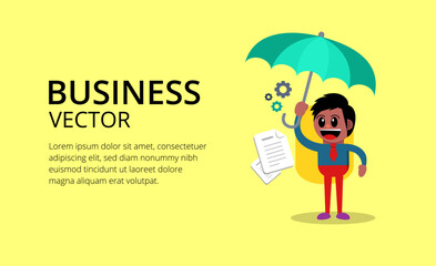 businessman with umbrella on yellow background suitable for business presentations and etc
