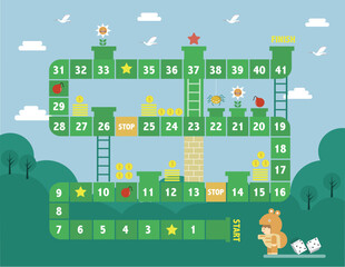 World tour board game template,Funny frame, ladders game, Vector illustrations.