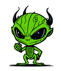 Vector illustration of a space alien. Green ufo for kids in flat style for printing on t-shirts.