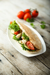 Homemade chicken sandwich with vegetables