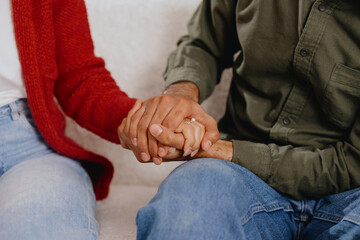 group therapy of couple psychologist moral support and mental health. close up of hands and...
