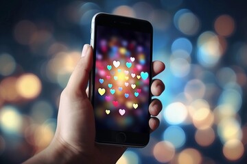 Person holding smartphone displaying heart emojis