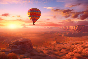 Colorful Hot Air Balloon Soaring in Surreal Landscape, Generative AI