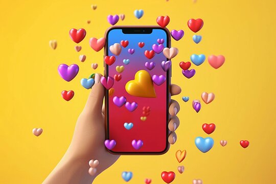 Person holding smartphone displaying heart emojis