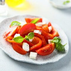 Red pepper salad with tomatoes and feta cheese