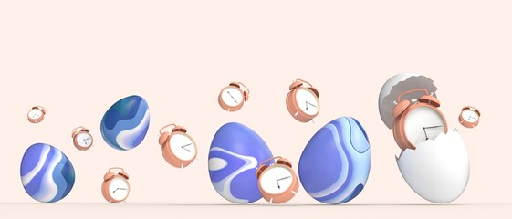 Fototapeta premium Business leaders and success with future business goals with broken eggs and clocks with solution ideas with simple ideas Concept on orange. copy space, banner, website -3d Rendering
