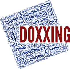 Doxxing word cloud conceptual design isolated on white background.