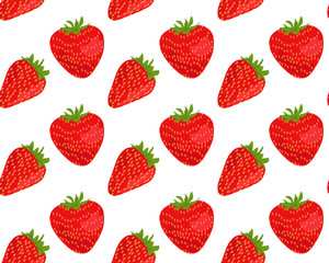 Vector seamless pattern of juicy strawberries of different sizes. Bright summer pattern. Suitable for prints and backgrounds.