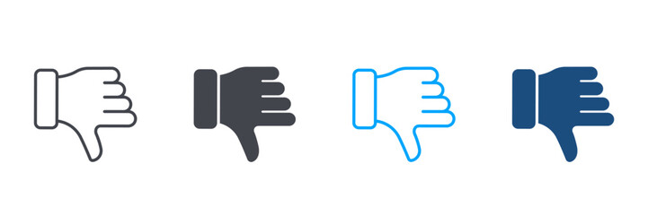 Thumb Down, Finger Down Pictogram. Dislike Gesture in Social Media Silhouette and Line Icon Set. Disapprove, Rejection, Negative Evaluation Symbol Collection. Isolated Vector Illustration