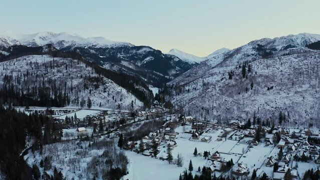 Cold Winter Polish Frozen Landscape  Mountains - Drone Aerial View