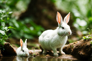 white rabbit on the grass generative ai