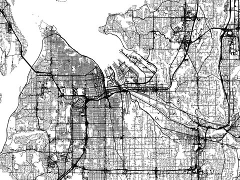 Vector road map of the city of  Tacoma Washington in the United States of America on a white background.