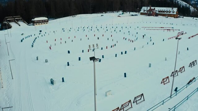 Drone Aerial Shot of Skiier alone on a slope