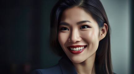 A fictional person. Confident Southeast Asian Businesswoman in Office