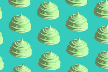 Green ice cream scoops pattern on green background. Minimal summer concept.