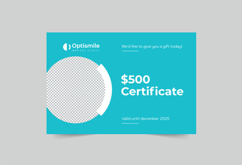 Dental Clinic gift certificate template. A clean, modern, and high-quality design gift certificate vector design. Editable and customize template gift certificate