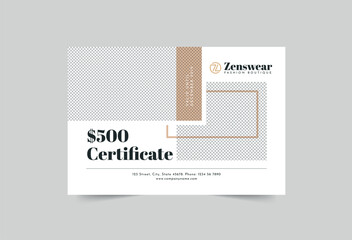 Boutique gift certificate template. A clean, modern, and high-quality design gift certificate vector design. Editable and customize template gift certificate