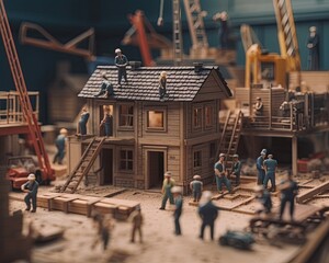 A lot of tiny workers building a house. Generative AI