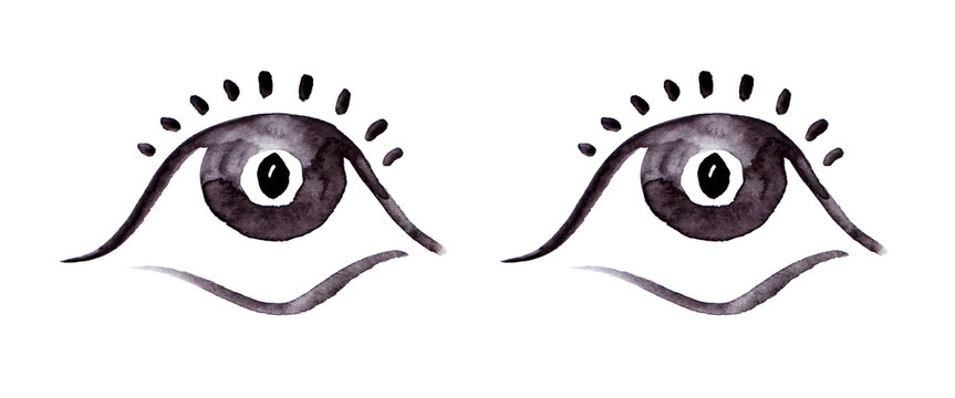 image of two eyes with veins for Halloween. Black outline. Hand-drawn. Design of posters, postcards, invitations for holidays, decor.