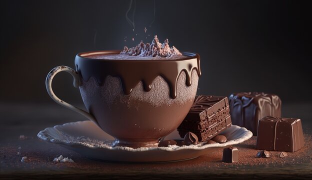Delicious Cup of Hot Chocolate. Generative AI.