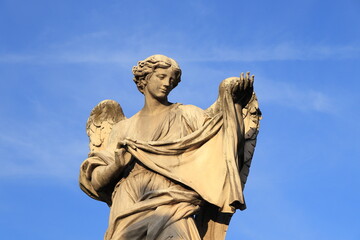 Rome Ponte Sant'Angelo Bridge Statue of an Angel Holding the Holy Shroud Close Up, Italy