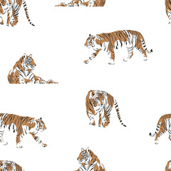 seamless pattern wall art giraffe leopard tiger zebra  safari animal jungle park tropic Africa savanna graphic art line print clipart scrapbooking sketch wild nature  