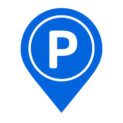 parking, location pointer, blue color, white background, vector illustration