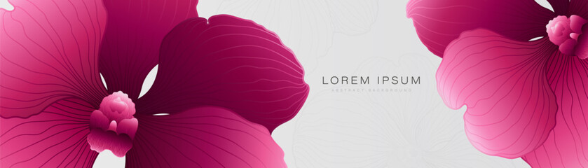 Pink orchid flower on white background. Modern horizontal banner template design. Suit for poster, cover, banner, brochure, advertising, header, invitation, presentation, website. Vector illustration © MooJook