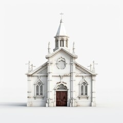 Fototapeta premium Illustration of a 3D model of an old white church with hand-painted details on a white background. Generative AI