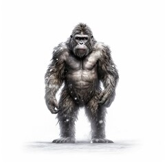 Fototapeta premium Illustration of an ape standing in front of a white background. Generative AI