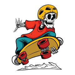 Illustration of a Skull Riding a Skateboard