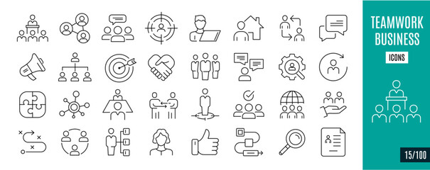 Best collection teamwork business line icons. Work, Puzzle,...